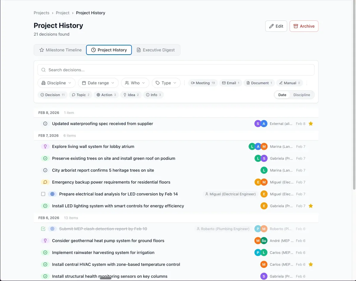 Searchable decision history