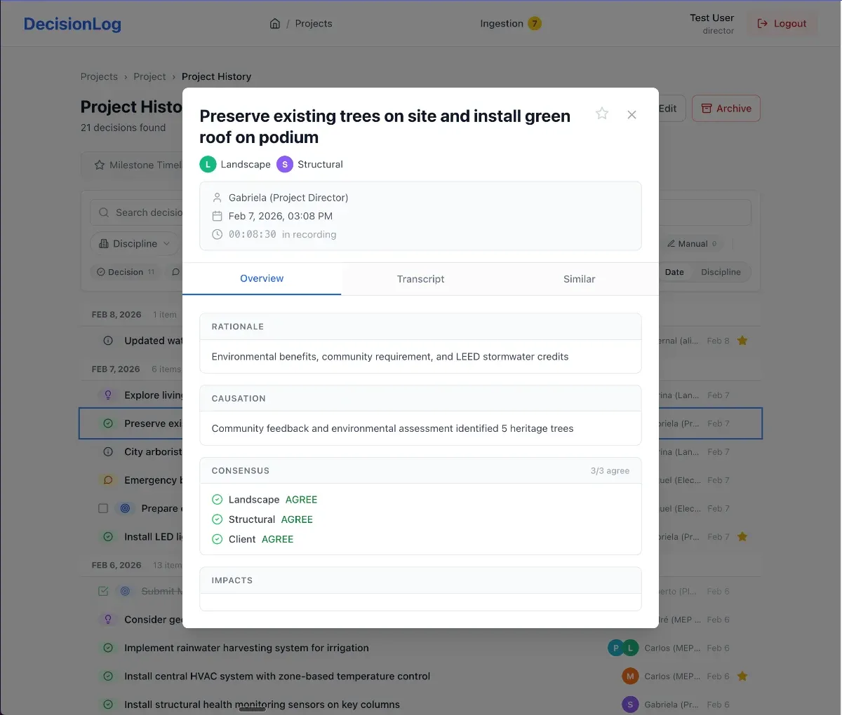 Decision detail view